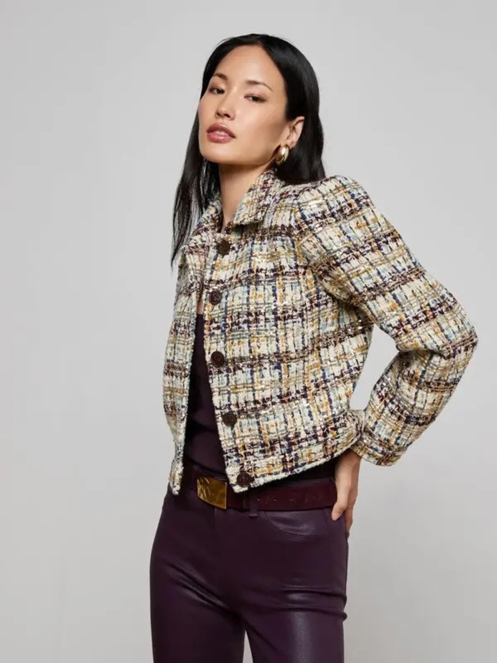 NWOT L'AGENCE Kasey Sequined Tweed Jacket, Size XS/S/M - Picture 2 of 13